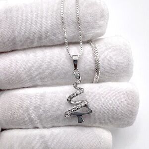 .925 Sterling Silver Spiral Cz Christmas Tree Necklace